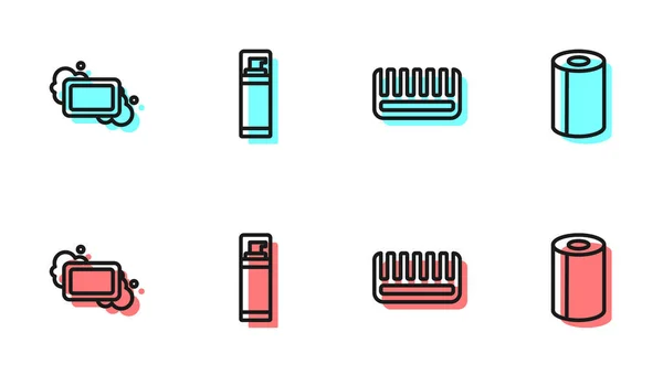 Σετ Γραμμή Hairbrush Bar Soap Αφρός Ξυρίσματος Τζελ Και Χαρτί — Διανυσματικό Αρχείο