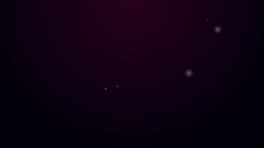 Parlayan neon hattı gezegen simgesi siyah arkaplanda izole edildi. 4K Video hareketli grafik canlandırması