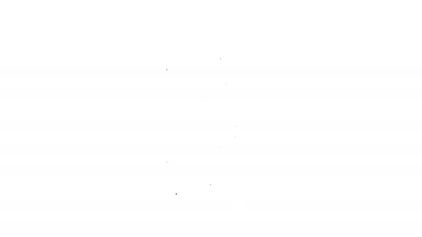 Linha preta Loja de caça com rifle e arma de fogo no ícone aplicativo móvel isolado no fundo branco. Supermercado ou loja com equipamento de armas. Animação gráfica em movimento de vídeo 4K — Vídeo de Stock