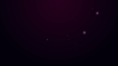 Parlayan neon hattı, siyah arka planda izole edilmiş ev yapımı turta ikonu. 4K Video hareketli grafik canlandırması