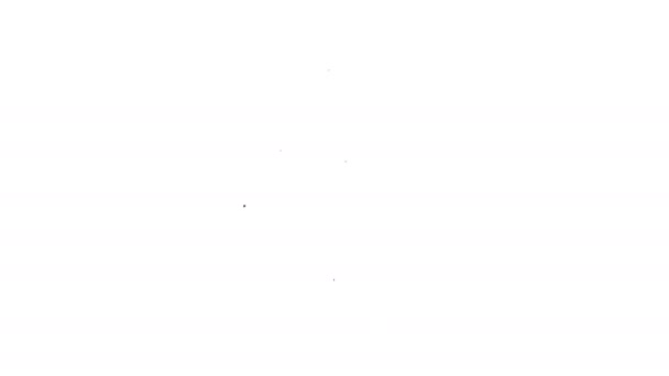 Черная линия Стекло виски и кубики льда значок изолированы на белом фоне. Видеографическая анимация 4K — стоковое видео