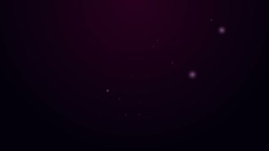 Parlayan neon hattı siyah zemin üzerinde izole edilmiş romantik sıcak hava balonu ikonu. Seyahat için hava taşımacılığı. 4K Video hareketli grafik canlandırması