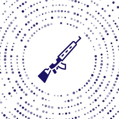 Beyaz arka planda izole edilmiş dürbünlü mavi sniper tüfeği. Soyut çember rastgele noktalar. Vektör.