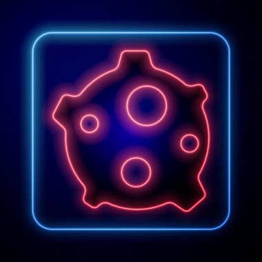 Parlayan neon göktaşı simgesi mavi arkaplanda izole edildi. Vektör.