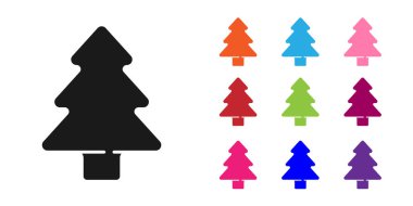 Siyah ağaç simgesi beyaz arkaplanda izole edildi. Orman sembolü. Simgeleri renklendirin. Vektör.