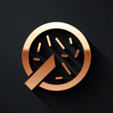 Siyah arka planda izole edilmiş bakteri ikonlu altın petri kabı. Uzun gölge tarzı. Vektör.