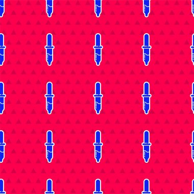 Mavi Pipette simgesi kırmızı arkaplanda izole edilmiş. Tıbbi, kozmetik, kimya laboratuvarı ekipmanları. Vektör.