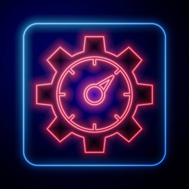 Parlayan neon web analiz bilgileri ve geliştirme web sitesi istatistik simgesi mavi arkaplanda izole edildi. Analiz, yönetim, pazarlama, araştırma. Vektör.