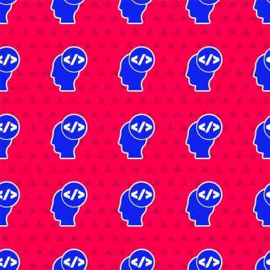 Mavi Web tasarımı ve ön uç geliştirme simgesi kırmızı arkaplanda izole edilmiş pürüzsüz desen. Vektör.