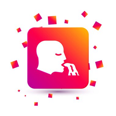 Beyaz arka planda kusan adam simgesi izole edildi. Hastalığın belirtileri, sağlıkla ilgili sorunlar. Mide bulantısı, gıda zehirlenmesi, alkol zehirlenmesi. Kare renk düğmesi. Vektör.