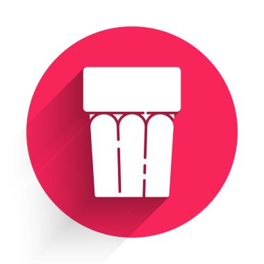 Su ikonlu beyaz cam uzun gölgeli. Soda bardağı. Kırmızı daire düğmesi. Vektör.