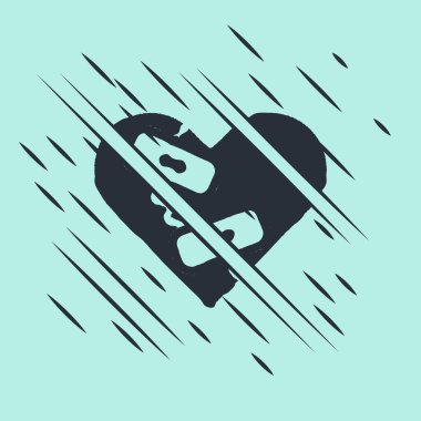 Siyah şifalı kırık kalp ya da yeşil arka planda izole edilmiş boşanma ikonu. Parçalanmış ve kalbi yamalanmış. Aşk sembolü. Sevgililer Günü. Arıza tarzı. Vektör.