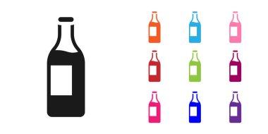 Beyaz arka planda izole edilmiş siyah şarap şişesi ikonu. Simgeleri renklendirin. Vektör.