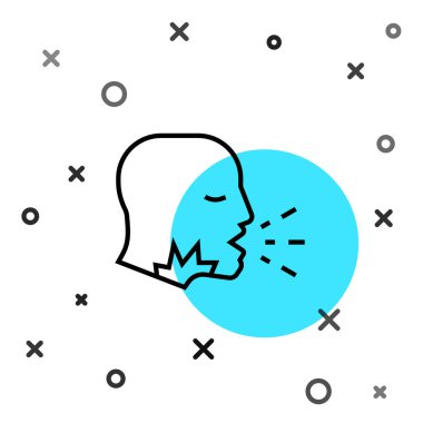 Siyah çizgili adamın öksürük ikonu beyaz arka planda izole edildi. Viral enfeksiyon, grip, grip, soğuk algınlığı semptomları. Tüberküloz, kabakulak, boğmaca. Rastgele dinamik şekiller. Vektör..