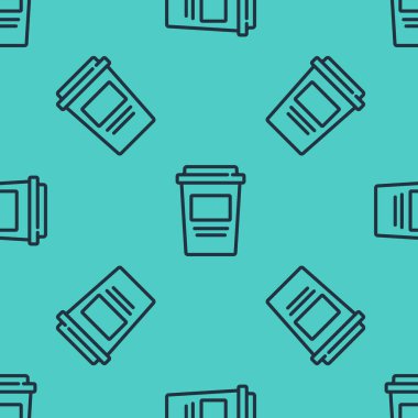 Siyah çizgi kahve fincanı yeşil arka planda izole edilmiş bir ikon haline gelecek. Vektör.