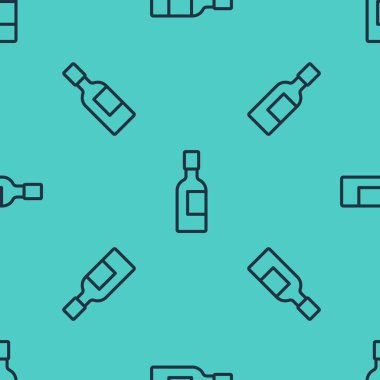 Siyah çizgili şampanya şişesi ikonu yeşil arka planda izole edilmiş pürüzsüz desen. Vektör.