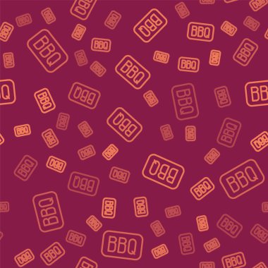 Kahverengi çizgi barbekü ikonu kırmızı arkaplanda izole edilmiş kusursuz desen. Isı sembolü. Barbekü ızgara partisi. Vektör.