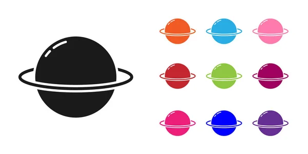 Schwarzer Planet Saturn Mit Dem Symbol Des Planetenringsystems Auf Weißem — Stockvektor