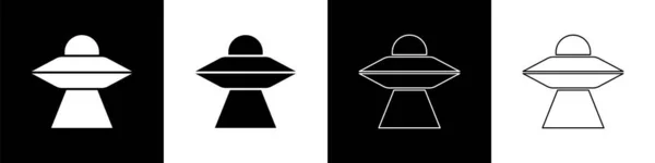 Állítsa Ufo Repülő Űrhajó Ikon Elszigetelt Fekete Fehér Háttérrel Repülő — Stock Vector
