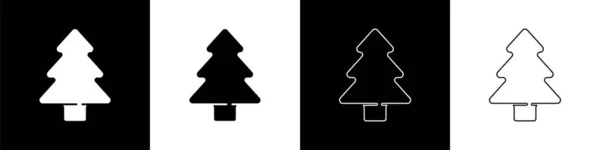 Установите Значок Tree Изолированным Черно Белом Фоне Символ Леса Вектор — стоковый вектор