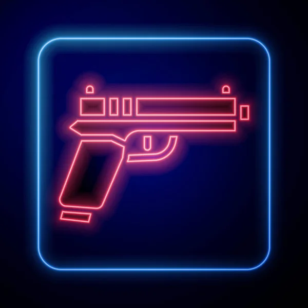 Светящийся Неоновый Пистолет Пиктограмма Пистолета Изолированы Синем Фоне Полиция Военный — стоковый вектор