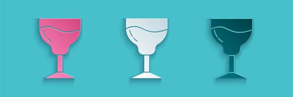 Papiergeschnittenes Weinglas Symbol Isoliert Auf Blauem Hintergrund Weinglasschild Papierkunst Vektor — Stockvektor