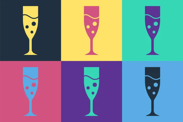 Pop Art Icône Verre Champagne Isolée Sur Fond Couleur Vecteur — Image vectorielle