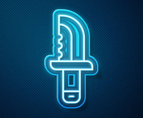Zářící Neonová Linie Ikona Vojenského Nože Izolovaná Modrém Pozadí Vektor — Stockový vektor