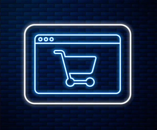 Leuchtende Neon Linie Online Shopping Auf Dem Bildschirm Symbol Isoliert — Stockvektor