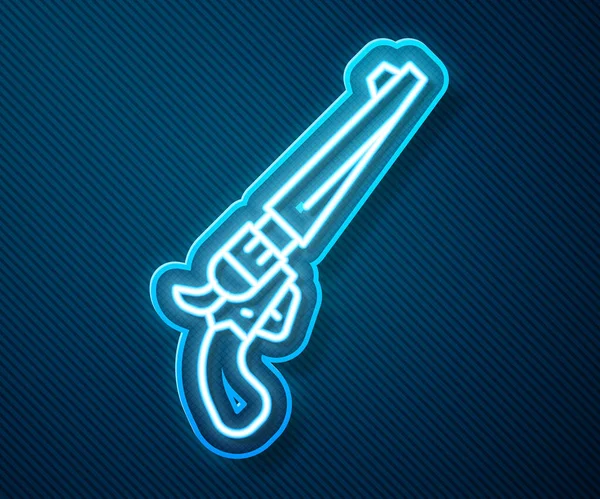 Gloeiende Neon Lijn Revolver Pistool Pictogram Geïsoleerd Blauwe Achtergrond Vector — Stockvector