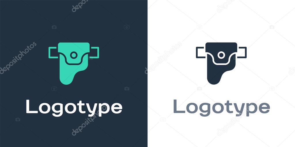 Logotype Gun in holster, firearms icon isolated on white background. Logo design template element. Vector.