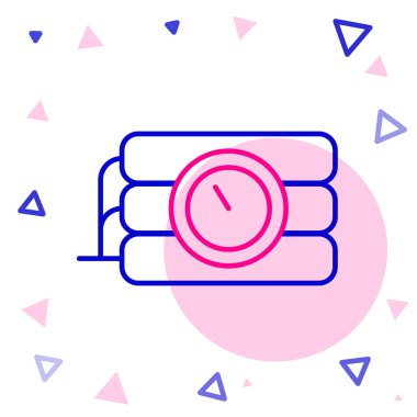 Dinamit çubuğu ve zamanlayıcı ikonu beyaz arka planda izole edildi. Saatli bomba - patlama tehlikesi kavramı. Renkli taslak konsepti. Vektör.