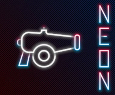 Parlayan neon hattı Cannon simgesi siyah arkaplanda izole edildi. Renkli taslak konsepti. Vektör.