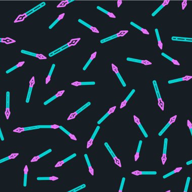 Çizgi Ortaçağ mızrak simgesi siyah arkaplanda izole edilmiş kusursuz desen. Ortaçağ silahı. Vektör.