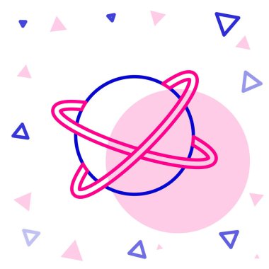 Dünya 'nın yörüngesindeki çizgi yapay uyduları beyaz arka planda izole edilmiş dış uzay ikonunda. İletişim, navigasyon konsepti. Renkli taslak konsepti. Vektör.