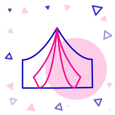 Beyaz arka planda izole edilmiş çizgi turist çadırı simgesi. Kamp sembolü. Renkli taslak konsepti. Vektör.