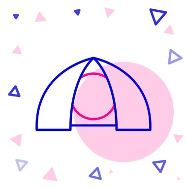 Beyaz arka planda izole edilmiş çizgi turist çadırı simgesi. Kamp sembolü. Renkli taslak konsepti. Vektör.