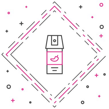 Beyaz arkaplanda çizgi biber gazı ikonu izole edildi. OC gazı. Capsicum nefsi müdafaa spreyi. Renkli taslak konsepti. Vektör.