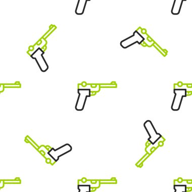 Çizgi Mauser silah simgesi beyaz arkaplanda izole edilmiş kusursuz desen. Mauser C96 yarı otomatik bir tabanca. Vektör.