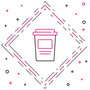 Çizgili kahve fincanı beyaz arka planda izole edilmiş bir ikon haline gelecek. Renkli taslak konsepti. Vektör.