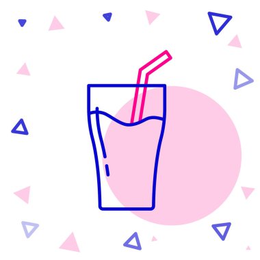 Beyaz arka planda izole edilmiş bir meyve suyu ikonu çizgisi. İçmek için tüp. Sağlıklı organik yiyecekler. Citrus meyvesi. Renkli taslak konsepti. Vektör.