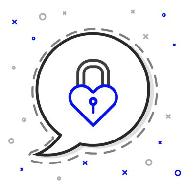 Beyaz arka planda izole edilmiş, kalp ikonu şeklinde bir Çizgi Kalesi. Aşk sembolü ve anahtar deliği işareti. 8 Mart. Mutlu Kadın Günleri. Renkli taslak konsepti. Vektör.