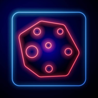 Parlayan neon göktaşı simgesi mavi arkaplanda izole edildi. Vektör.