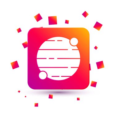 Beyaz Gezegen simgesi beyaz arkaplanda izole edildi. Kare renk düğmesi. Vektör.