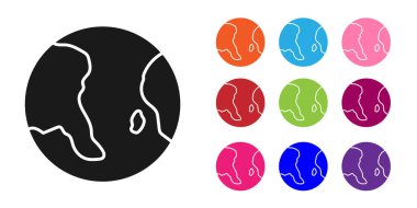 Beyaz arka planda izole edilmiş Kara Dünya ikonu. Dünya ya da Dünya işareti. Küresel internet sembolü. Geometrik şekiller. Simgeleri renklendirin. Vektör.