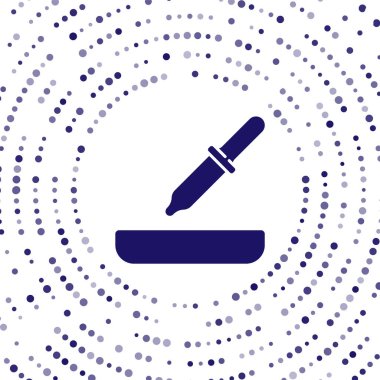 Mavi Pipette simgesi beyaz arkaplanda izole edildi. Tıbbi, kozmetik, kimya laboratuvarı ekipmanları. Soyut çember rastgele noktalar. Vektör.