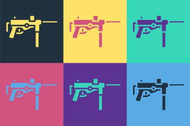 Pop art hafif makineli tüfek M3, Grease tabancası ikonu renk arkaplanında izole edilmiş. Vektör.