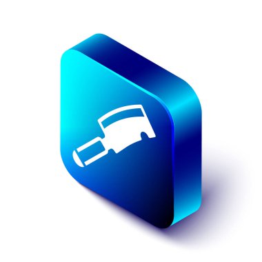 Isometric Et Helikopteri simgesi beyaz arkaplanda izole edildi. Kasap bıçağı. Et için mutfak bıçağı. Kasap bıçağı. Mavi kare düğme. Vektör.