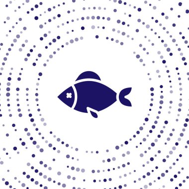 Mavi Balık simgesi beyaz arkaplanda izole edildi. Soyut çember rastgele noktalar. Vektör.