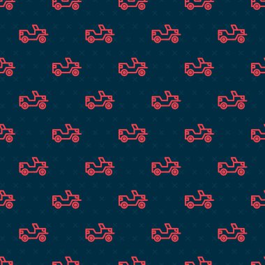 Kırmızı çizgi askeri jip ikonu siyah arka planda kusursuz desen izole etti. Vektör.